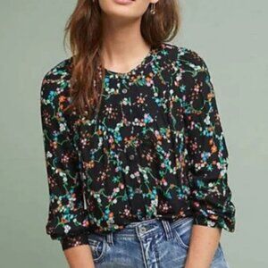 Maeve Anthropologie Avignon Black Multicolored Floral Button Down Size‎ XS